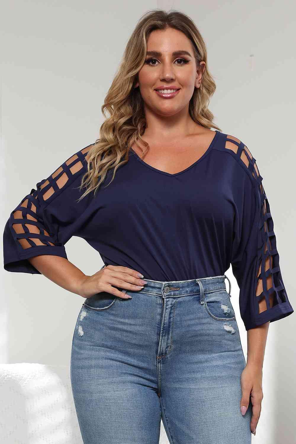 Creatively Design Cutout Plus Size 3/4 Sleeve Top - MXSTUDIO.COM