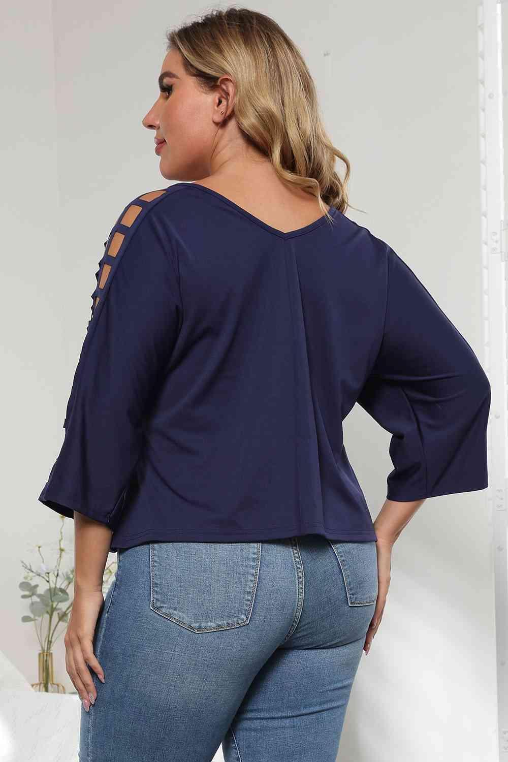 Creatively Design Cutout Plus Size 3/4 Sleeve Top - MXSTUDIO.COM