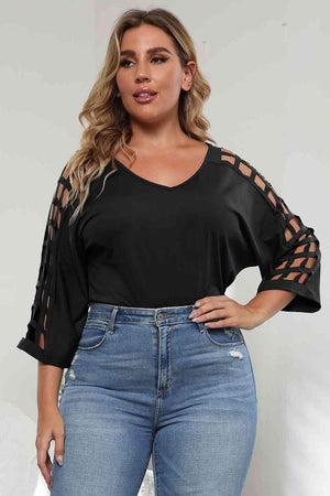 Creatively Design Cutout Plus Size 3/4 Sleeve Top - MXSTUDIO.COM