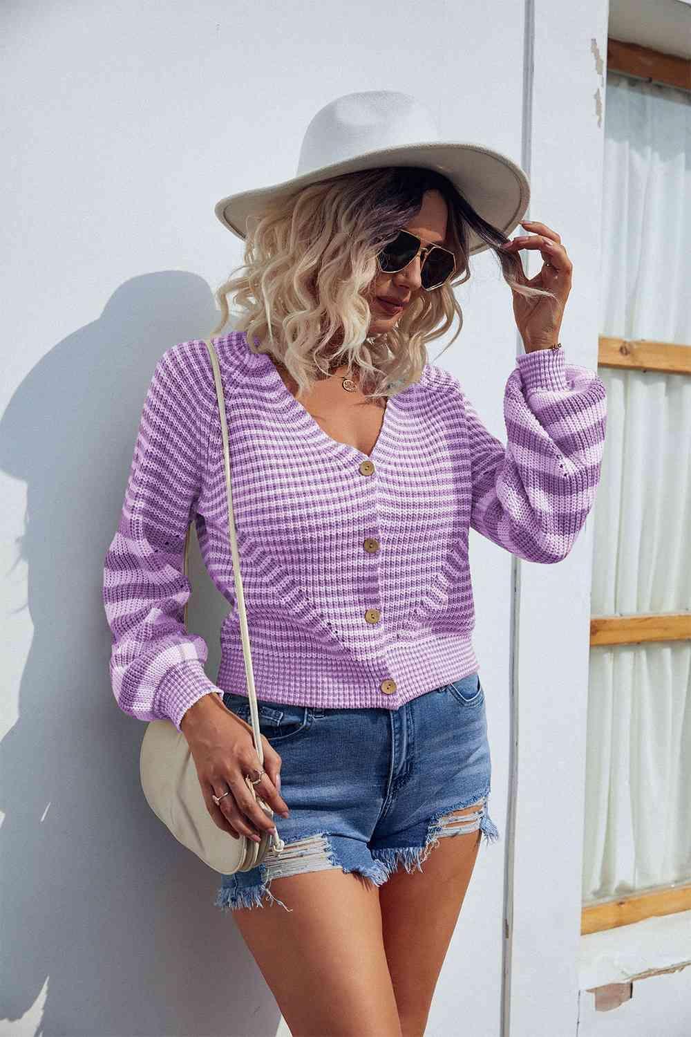Crisp Air Feels Buttoned Striped Cardigan Sweater - MXSTUDIO.COM
