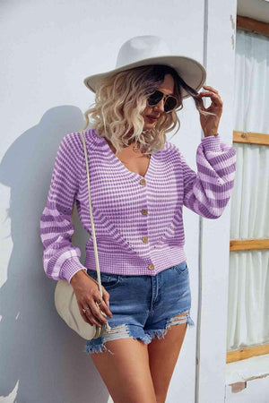 Crisp Air Feels Buttoned Striped Cardigan Sweater - MXSTUDIO.COM