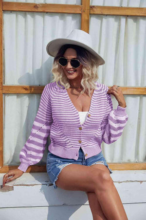 Crisp Air Feels Buttoned Striped Cardigan Sweater - MXSTUDIO.COM