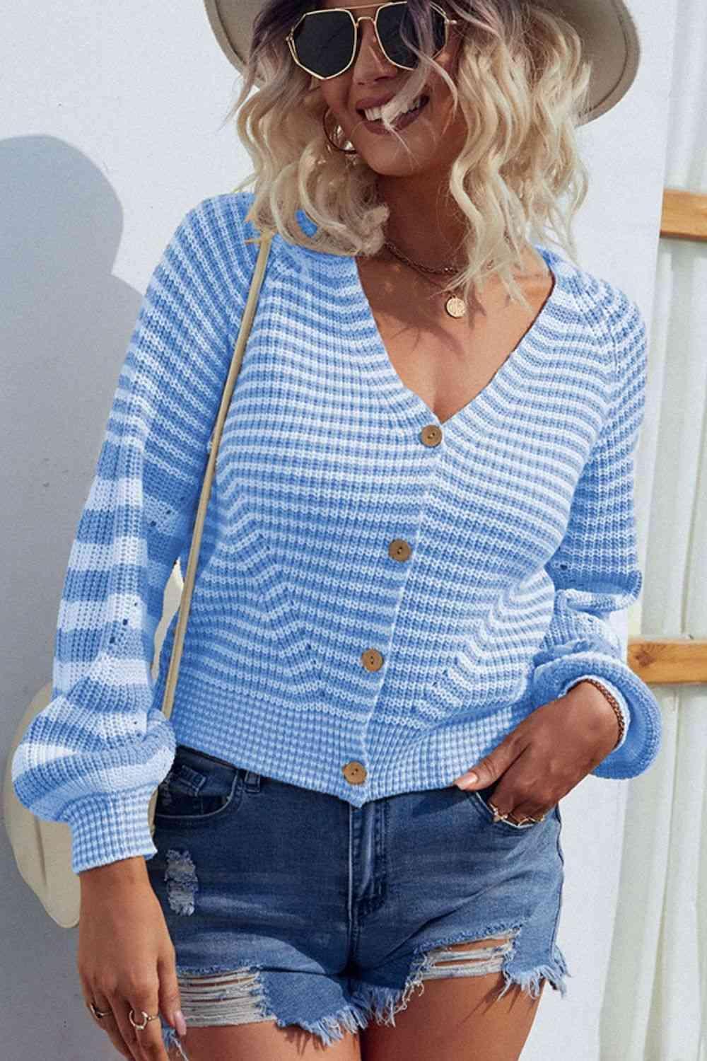 Crisp Air Feels Buttoned Striped Cardigan Sweater - MXSTUDIO.COM