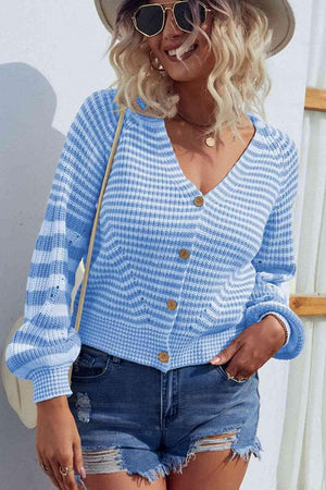 Crisp Air Feels Buttoned Striped Cardigan Sweater - MXSTUDIO.COM
