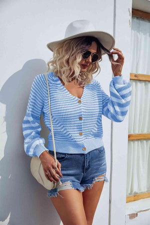Crisp Air Feels Buttoned Striped Cardigan Sweater - MXSTUDIO.COM