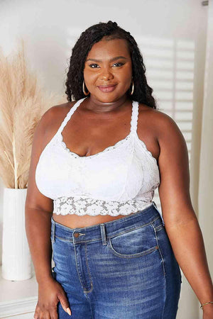 Crisscross Back Plus Size White Lace Bralette - MXSTUDIO.COM