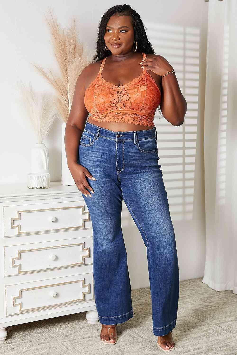 Crisscross Back Rust Plus Size Lace Bralette - MXSTUDIO.COM