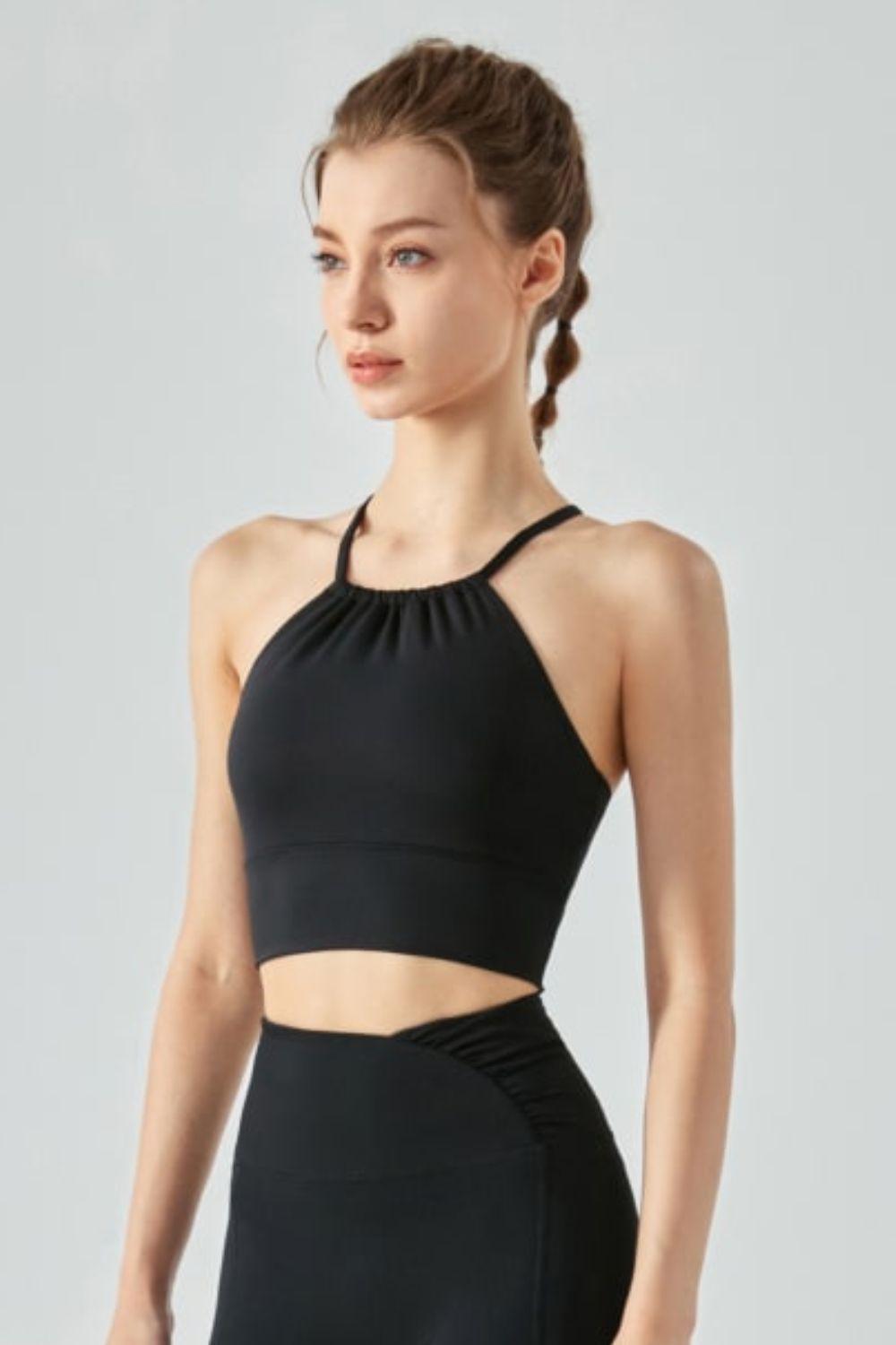 Crisscross Gathered Cropped Activewear Top - MXSTUDIO.COM