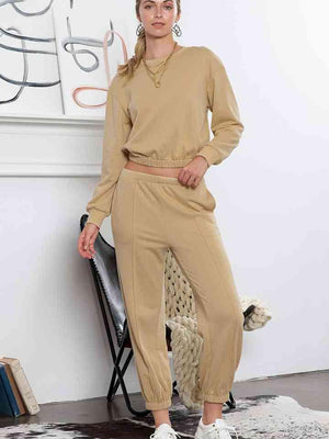 Cropped Jogger Pants and Sweatshirt Set - MXSTUDIO.COM