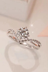 Cross Bands 1 Carat Moissanite Platinum-Plated Ring - MXSTUDIO.COM