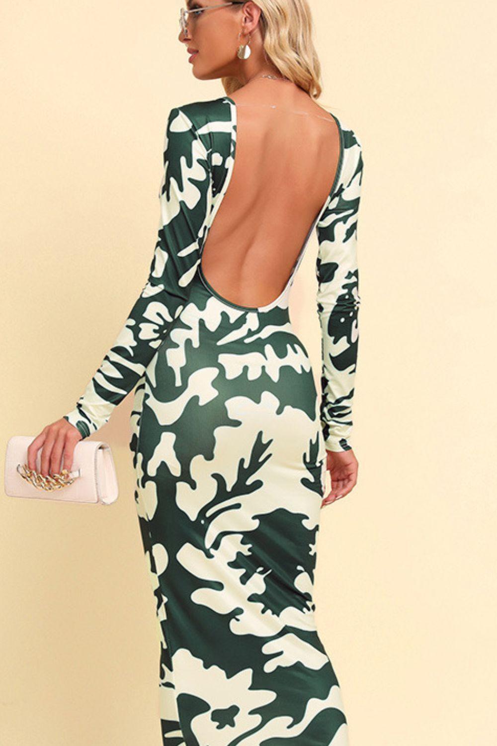 Crowd Pleaser Backless Long Sleeve Maxi Dress - MXSTUDIO.COM