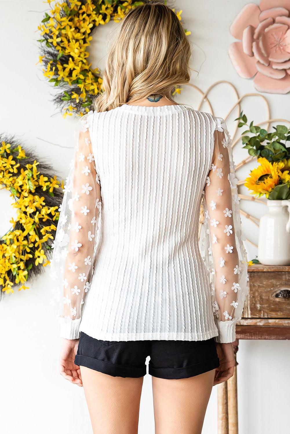 Crowd Pleaser Cable-Knit Sheer Long Sleeve Blouse - MXSTUDIO.COM