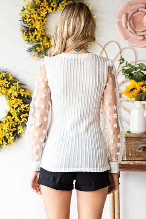 Crowd Pleaser Cable-Knit Sheer Long Sleeve Blouse - MXSTUDIO.COM