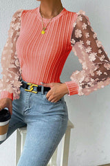 Crowd Pleaser Cable-Knit Sheer Long Sleeve Blouse - MXSTUDIO.COM