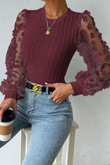 Crowd Pleaser Cable-Knit Sheer Long Sleeve Blouse - MXSTUDIO.COM