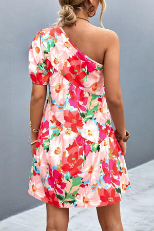 Crowd Pleaser Floral One Shoulder Mini Dress - MXSTUDIO.COM