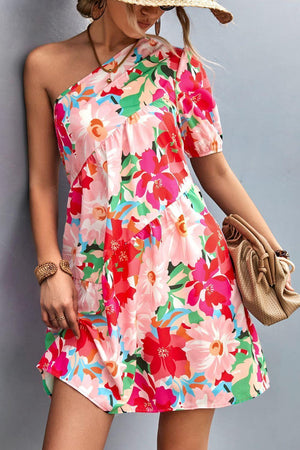 Crowd Pleaser Floral One Shoulder Mini Dress - MXSTUDIO.COM