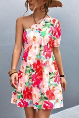 Crowd Pleaser Floral One Shoulder Mini Dress - MXSTUDIO.COM