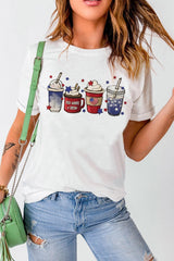 Cups Stars Graphic White US Flag T Shirt - MXSTUDIO.COM