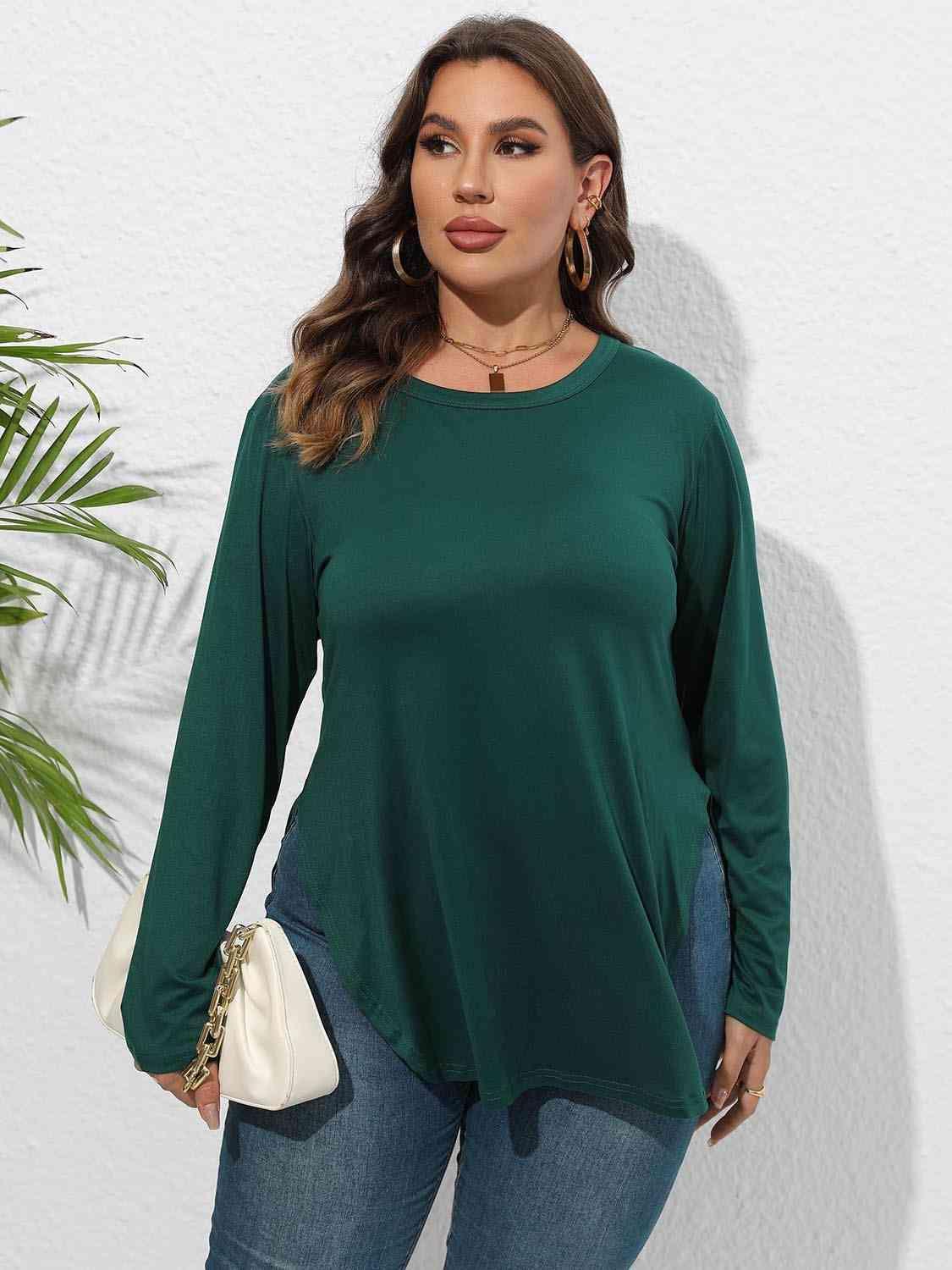 Curve Hem Plus Size Long Sleeve Tee - MXSTUDIO.COM