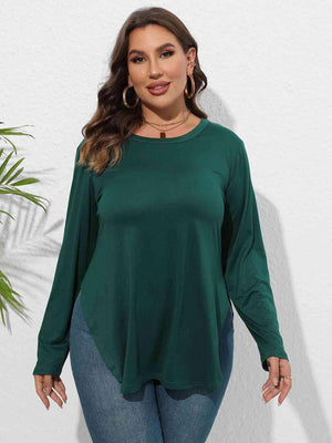 Curve Hem Plus Size Long Sleeve Tee - MXSTUDIO.COM