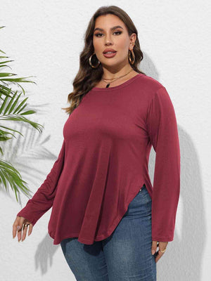 Curve Hem Plus Size Long Sleeve Tee - MXSTUDIO.COM