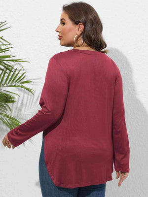 Curve Hem Plus Size Long Sleeve Tee - MXSTUDIO.COM