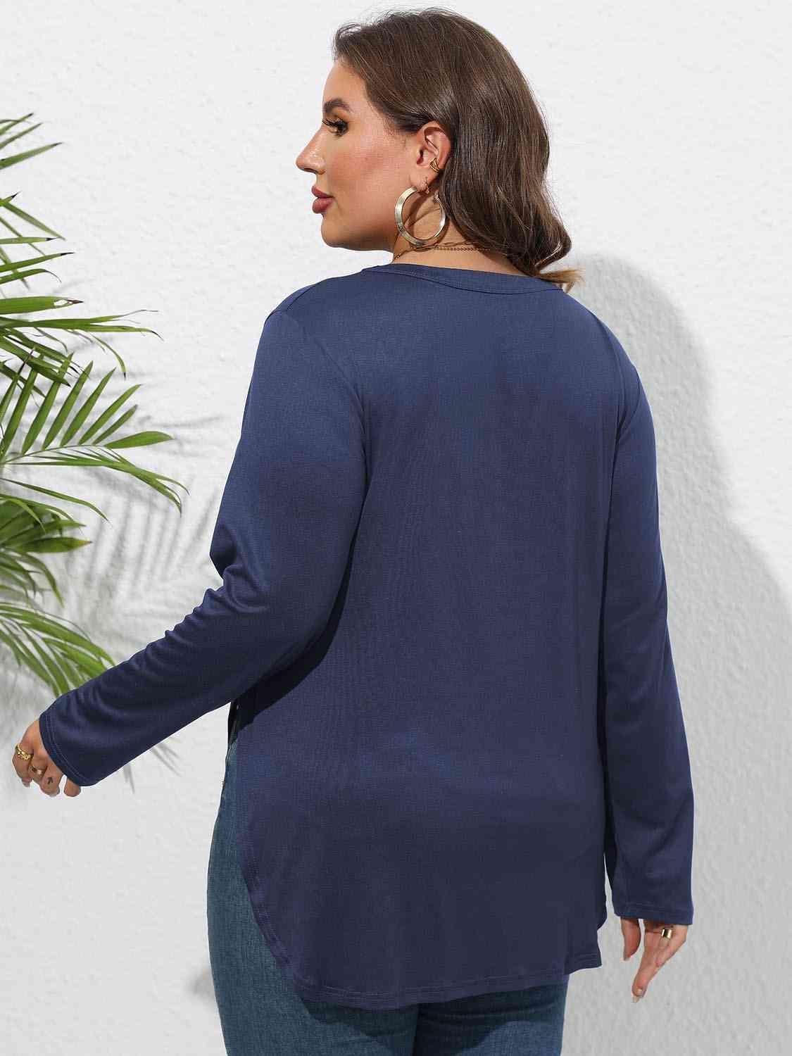 Curve Hem Plus Size Long Sleeve Tee - MXSTUDIO.COM