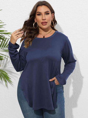 Curve Hem Plus Size Long Sleeve Tee - MXSTUDIO.COM