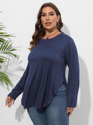 Curve Hem Plus Size Long Sleeve Tee - MXSTUDIO.COM