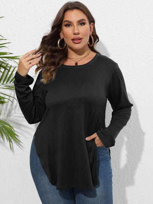 Curve Hem Plus Size Long Sleeve Tee - MXSTUDIO.COM