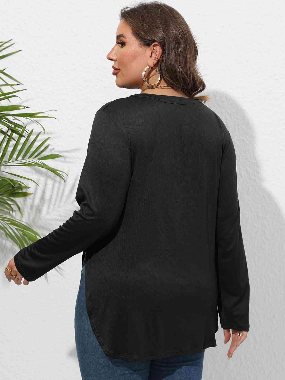 Curve Hem Plus Size Long Sleeve Tee - MXSTUDIO.COM