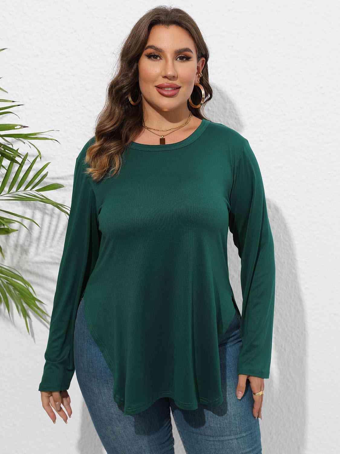 Curve Hem Plus Size Long Sleeve Tee - MXSTUDIO.COM