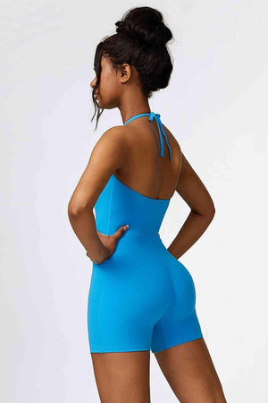 Curvy Chic Halter Neck Spandex Active Romper - MXSTUDIO.COM