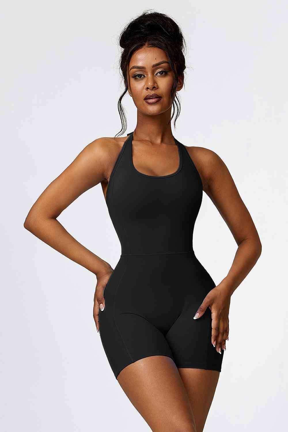 Curvy Chic Halter Neck Spandex Active Romper - MXSTUDIO.COM