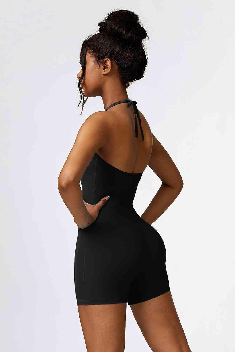 Curvy Chic Halter Neck Spandex Active Romper - MXSTUDIO.COM