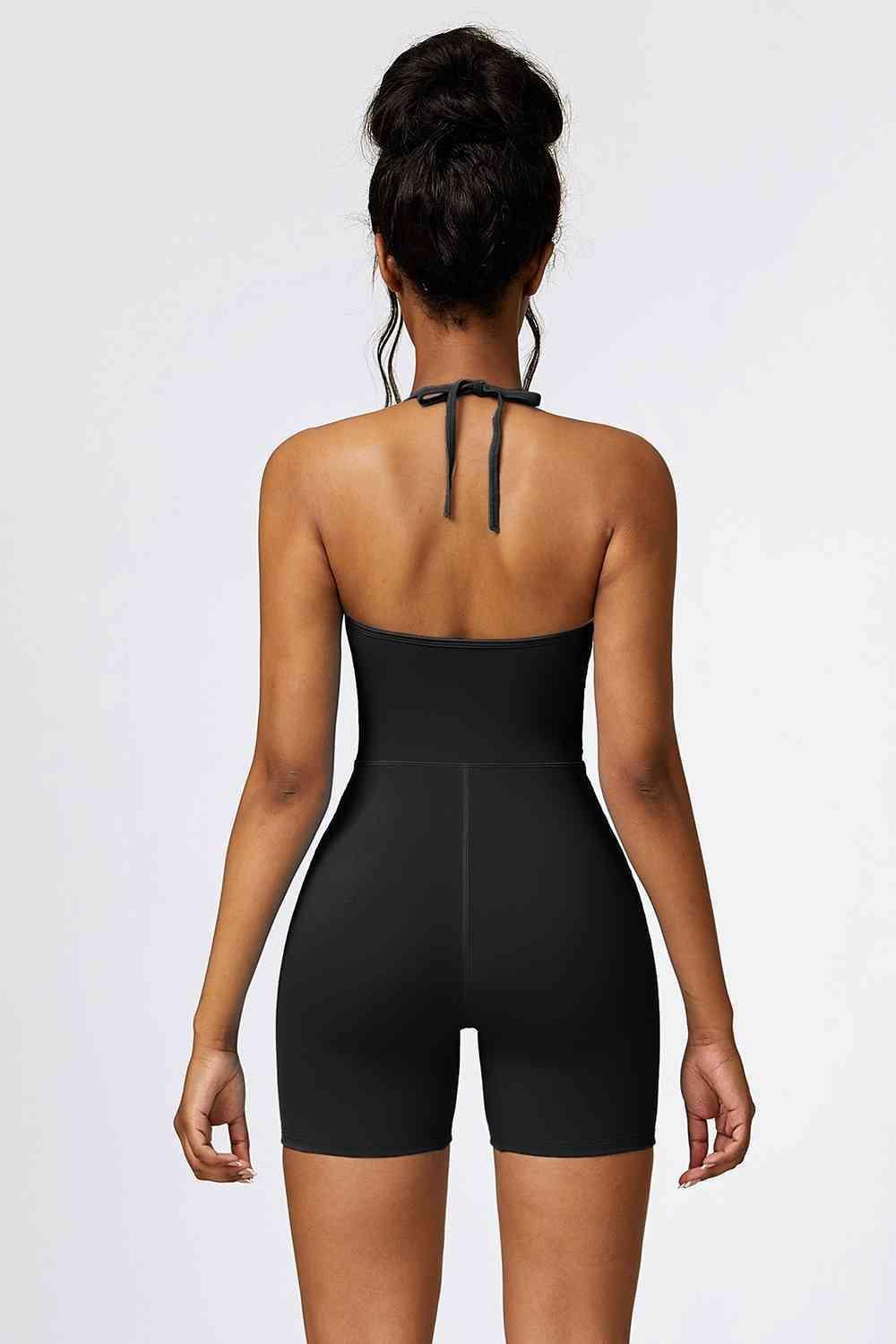 Curvy Chic Halter Neck Spandex Active Romper - MXSTUDIO.COM