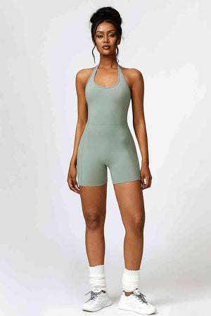 Curvy Chic Halter Neck Spandex Active Romper - MXSTUDIO.COM