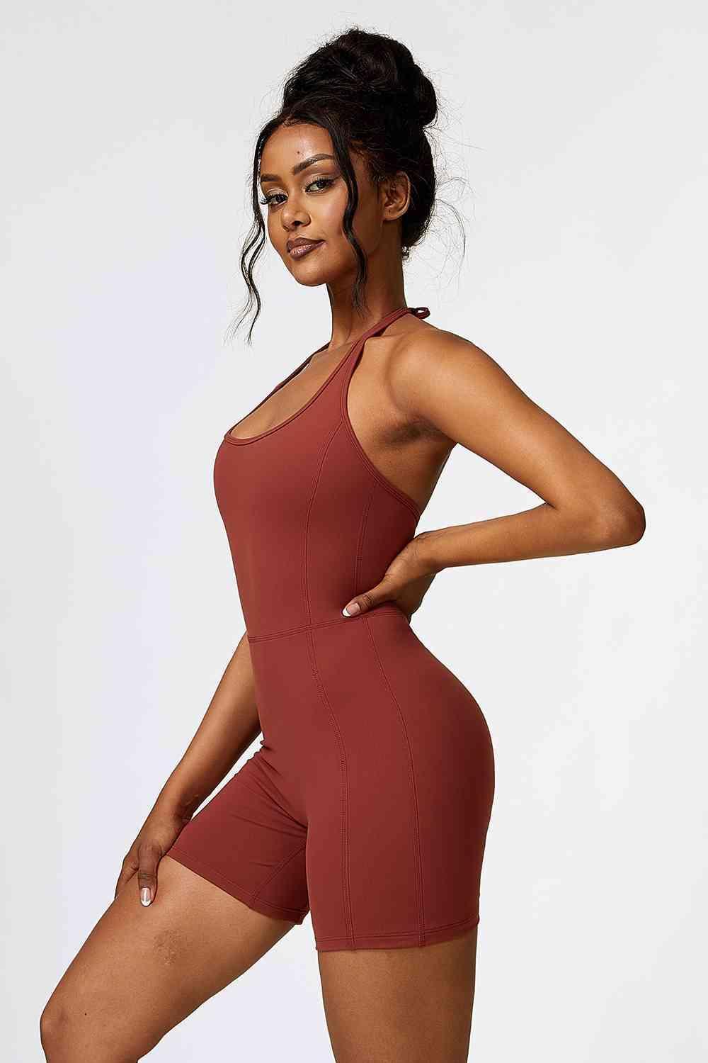 Curvy Chic Halter Neck Spandex Active Romper - MXSTUDIO.COM