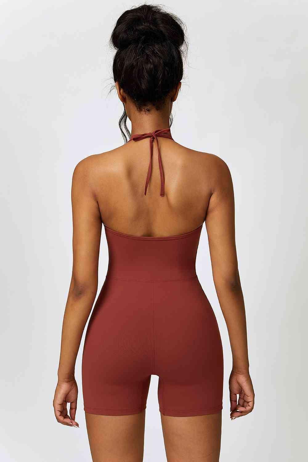 Curvy Chic Halter Neck Spandex Active Romper - MXSTUDIO.COM