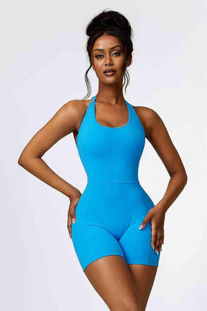 Curvy Chic Halter Neck Spandex Active Romper - MXSTUDIO.COM