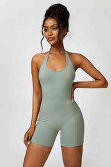 Curvy Chic Halter Neck Spandex Active Romper - MXSTUDIO.COM