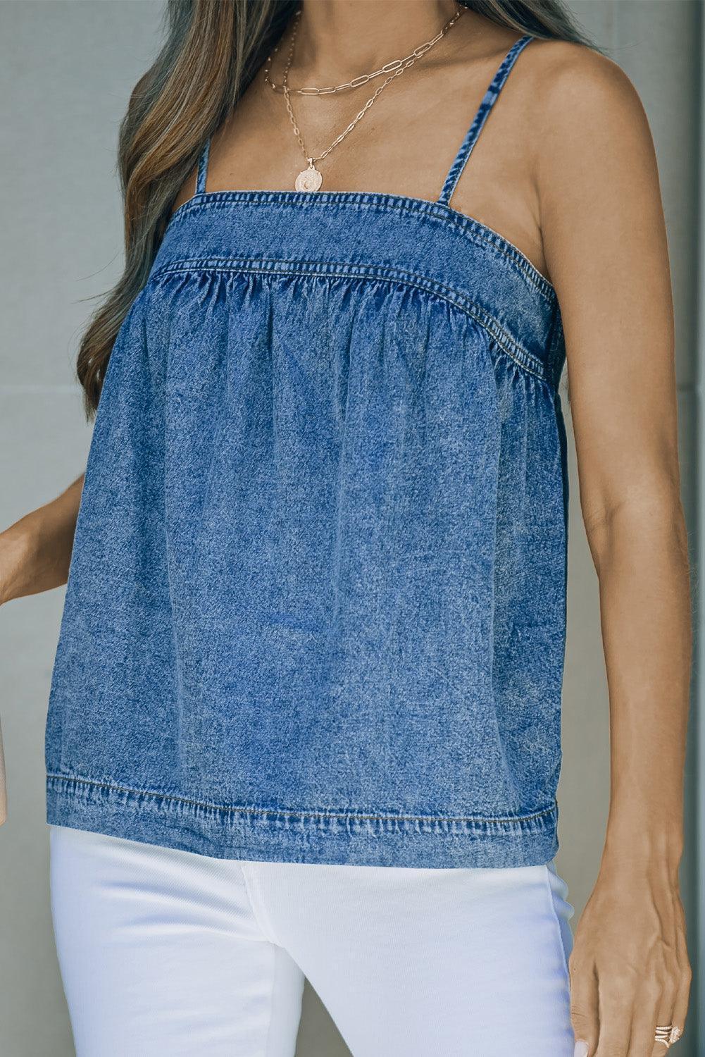 Cute Adjustable Strap Denim Top - MXSTUDIO.COM