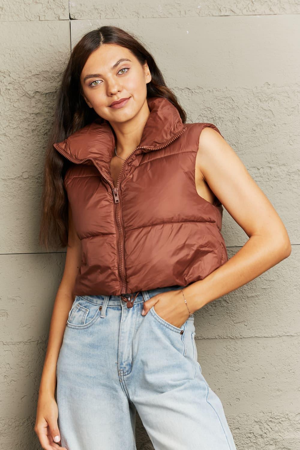 Cute And Comfy Zip-Up Cropped Puffer Vest - MXSTUDIO.COM