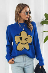 Cute And Warm Knit Crew Neck Flower Sweater - MXSTUDIO.COM