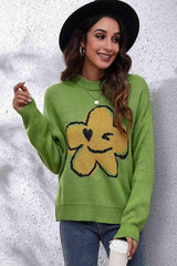 Cute And Warm Knit Crew Neck Flower Sweater - MXSTUDIO.COM