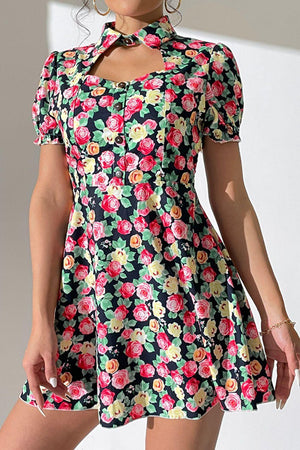 Cute Chick Collared Floral Puff Sleeve Mini Dress - MXSTUDIO.COM