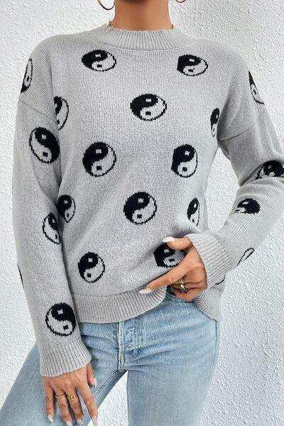 Cute Prints Mock Neck Knit Sweater-MXSTUDIO.COM