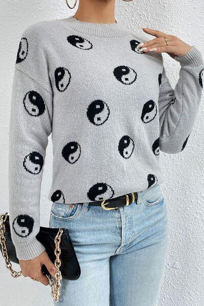 Cute Prints Mock Neck Knit Sweater-MXSTUDIO.COM