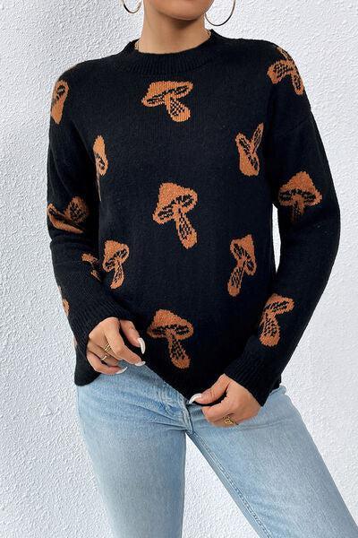 Cute Prints Mock Neck Knit Sweater-MXSTUDIO.COM